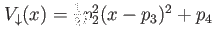 $ V_{\downarrow}(x)= \frac{1}{2} p_2^2 (x-p_3)^2+p_4$